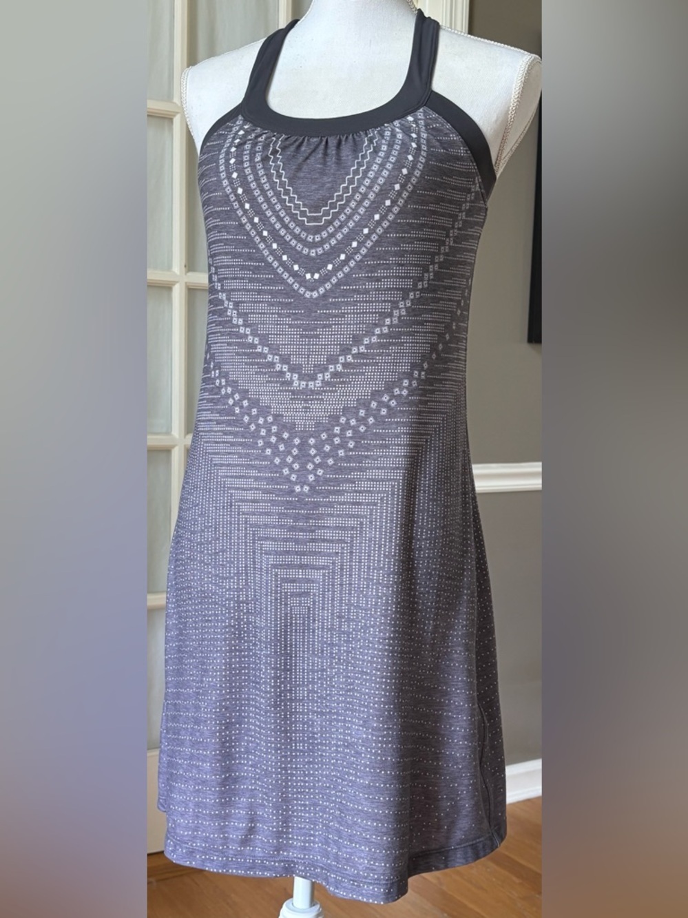 prAna Gray Geometric Athletic Dress Racerback Yoga Tennis Travel Small